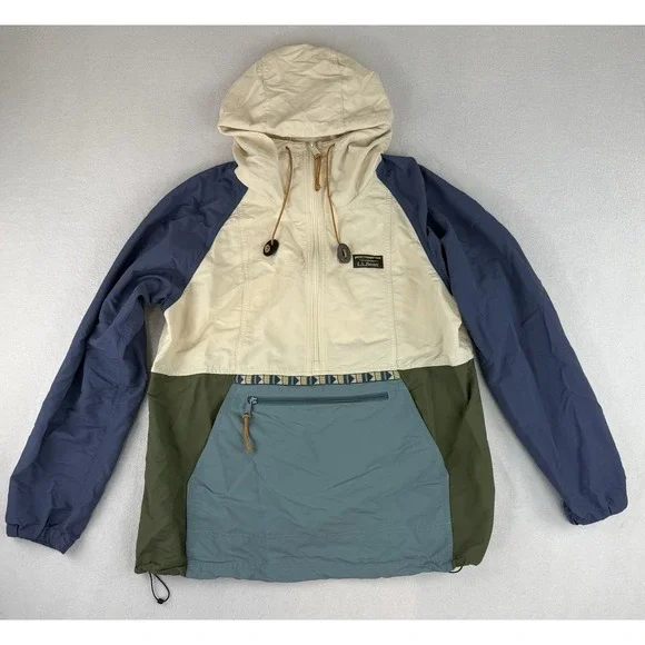 L.L. Bean Colorblock Hooded Jacket Women's Medium Regular Beige Blue Green 50531 - Picture 1 of 7
